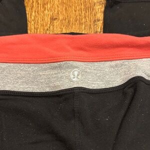 lululemon athletica Black Leggings with Coral Waistband and Gray Stripe